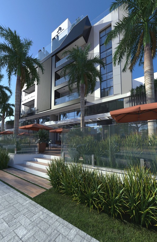 Fachada lateral com jardim e salas comerciais (imagem ilustrativa)