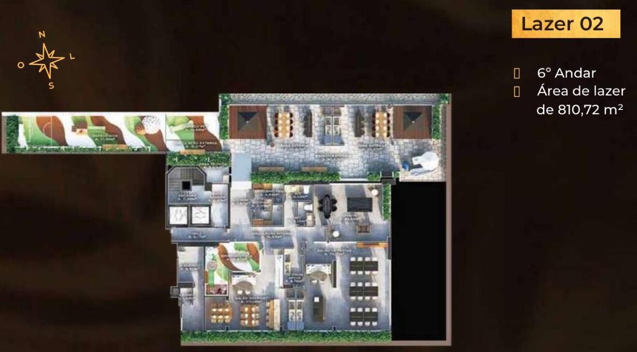 Planta do lazer de 810,72 m² na base da torre