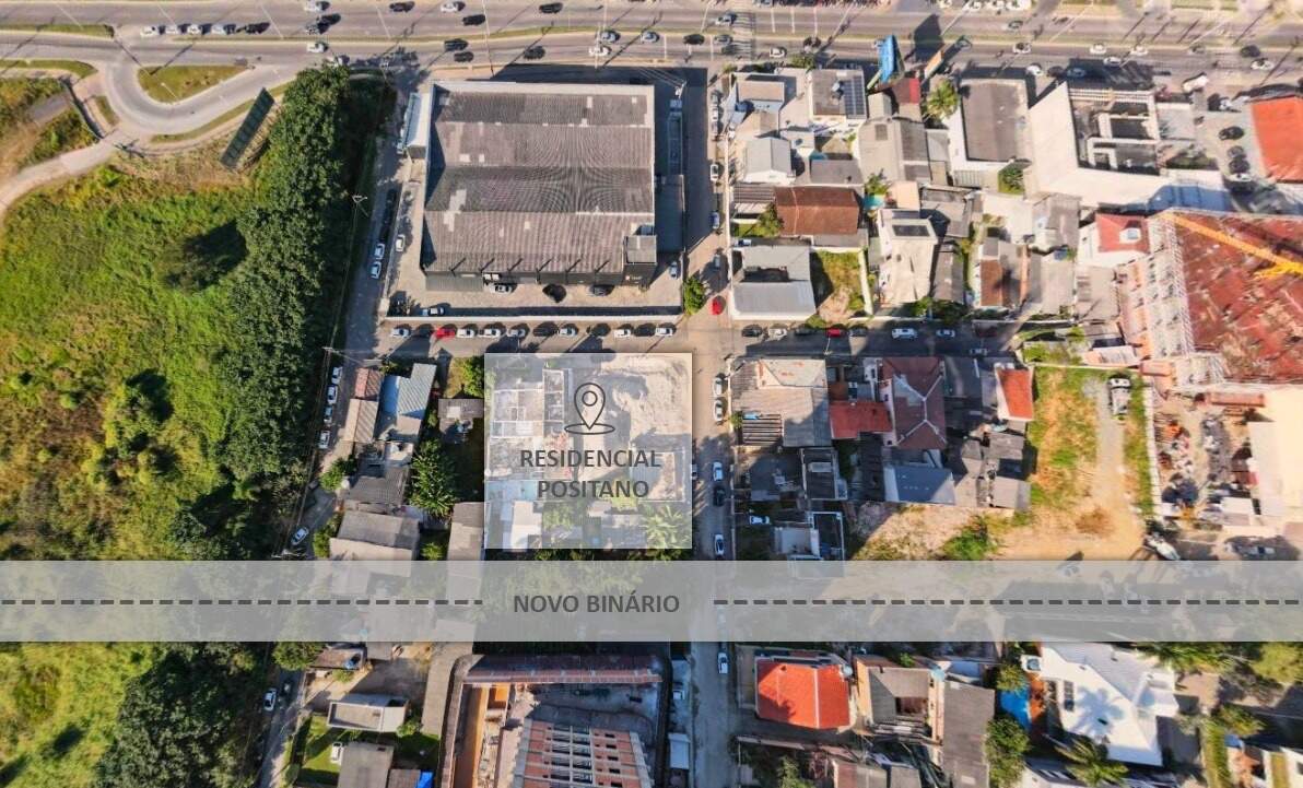 Vista aérea do terreno do Residencial Positano, com o traçado do novo binário
