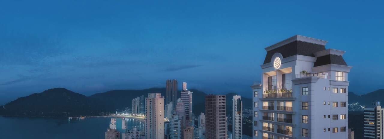 Topo da torre do Gales Village e a orla de Balneário Camboriú à noite (imagem ilustrativa)