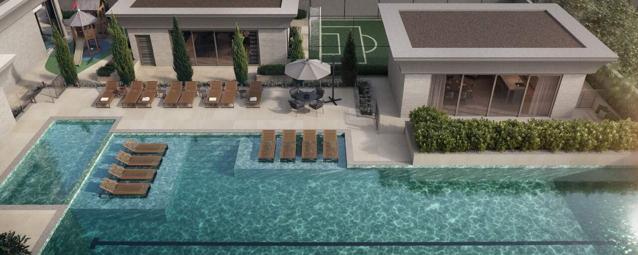 Piscinas adulto e infantil do Gales Village, vistas do alto (imagem ilustrativa)