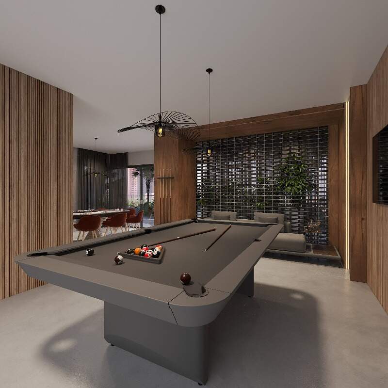 Sala de jogos com mesa de sinuca do Adoratta (imagem ilustrativa)