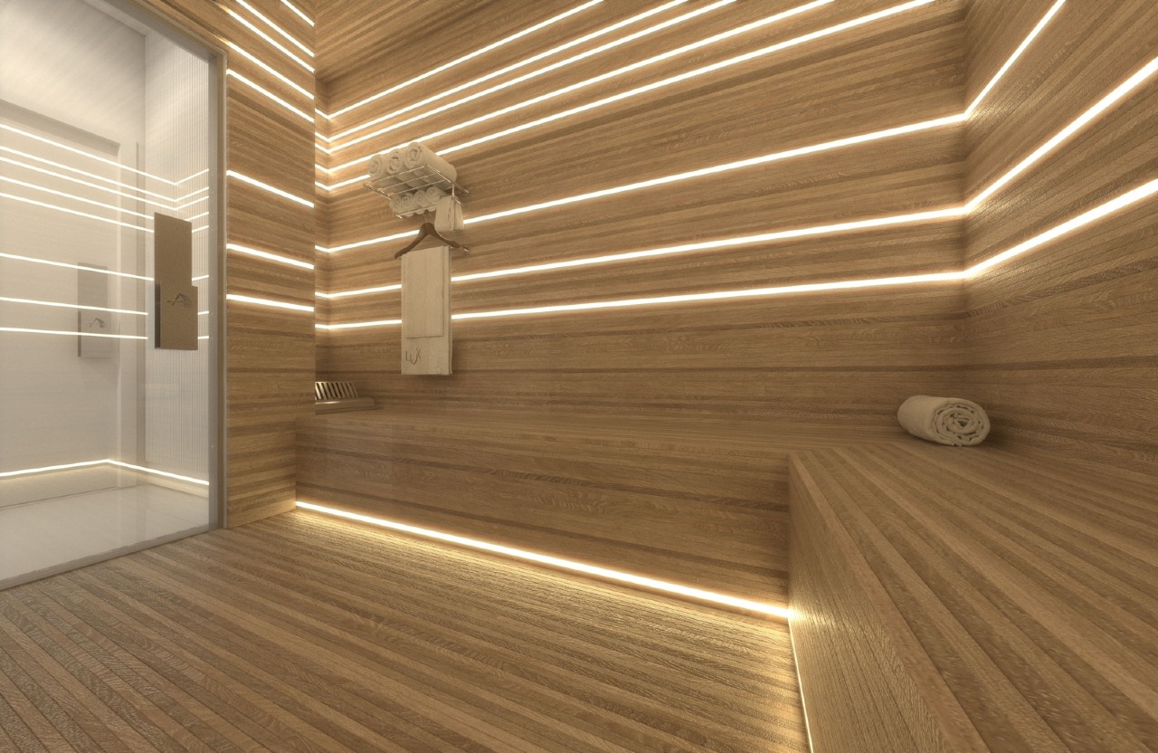 Sauna com revestimento em madeira (imagem ilustrativa)