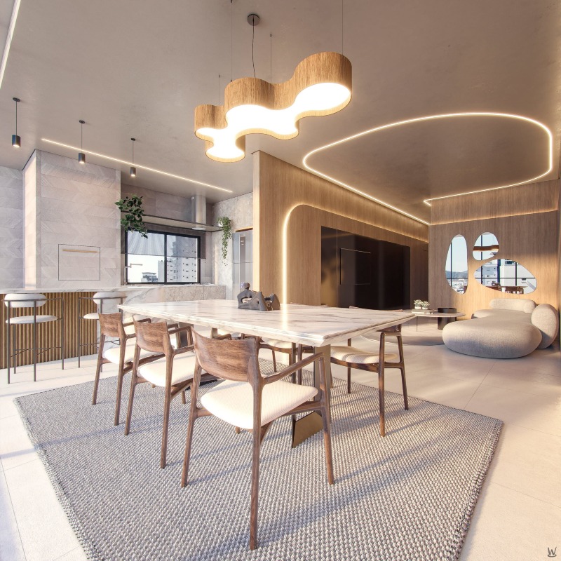 Living e jantar de apartamento de 3 suítes (imagem ilustrativa)