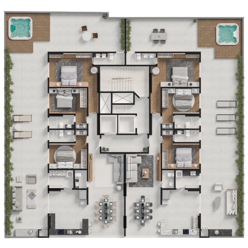 Planta do pavimento dos apartamentos diferenciados, com terraço