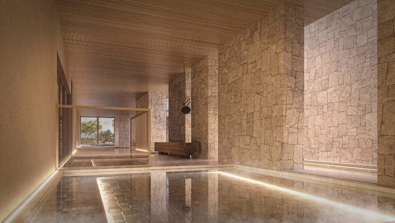 Spa do Marena, com piso de pedra e iluminação indireta (imagem ilustrativa)