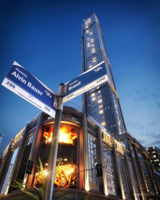 Esquina da Avenida Alvin Bauer com a Avenida Brasil e a torre art déco (imagem ilustrativa)