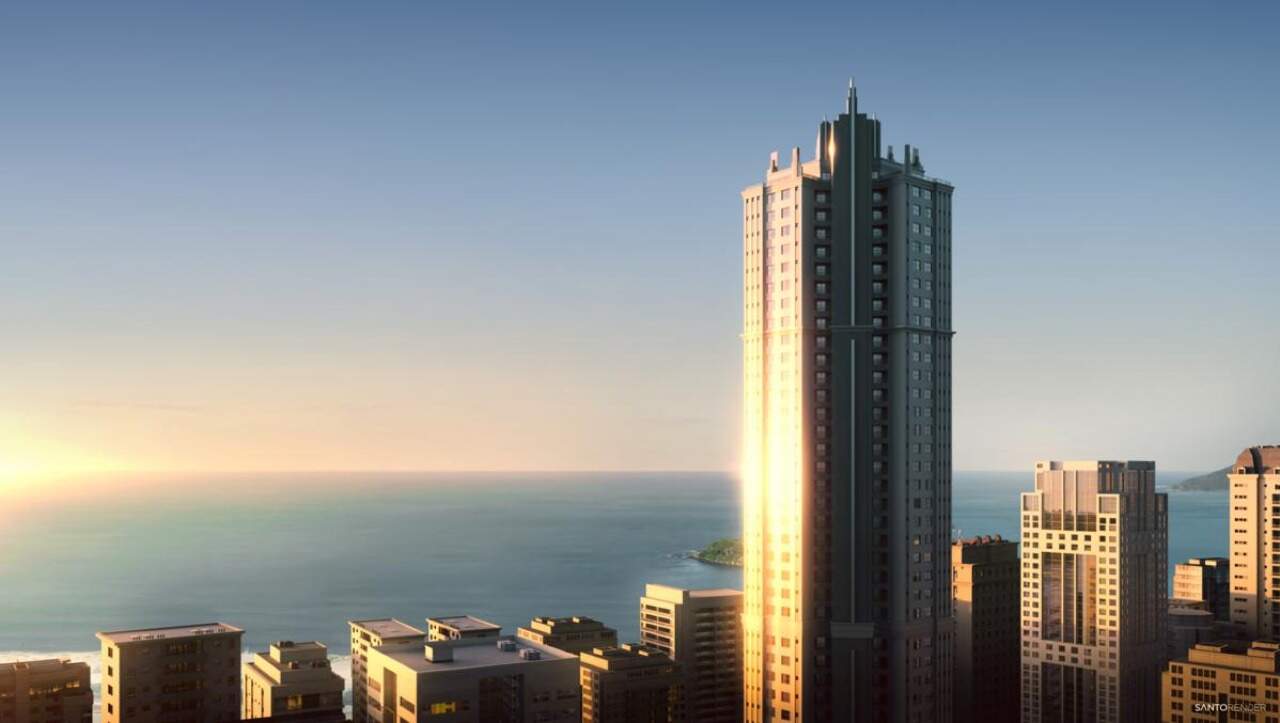 Torre do New York Apartments com o mar de Balneário Camboriú ao fundo (imagem ilustrativa)