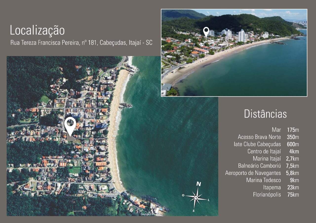 Localização em Cabeçudas: mar a 175 m e acesso à Brava Norte a 350 m, segundo a construtora