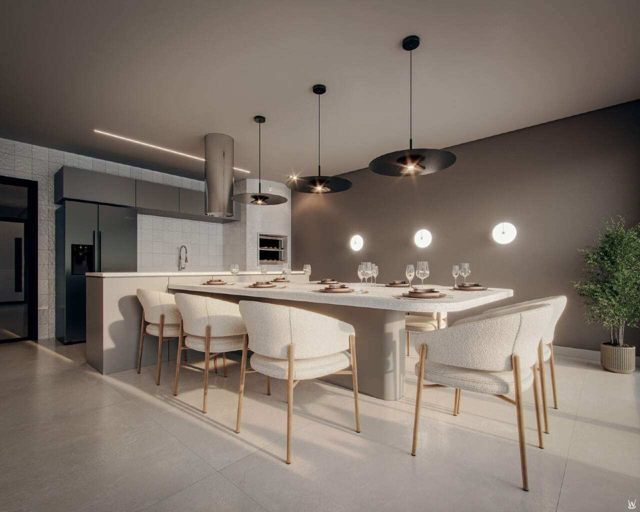 Gourmet kitchen do rooftop, com mesa de jantar (imagem ilustrativa)