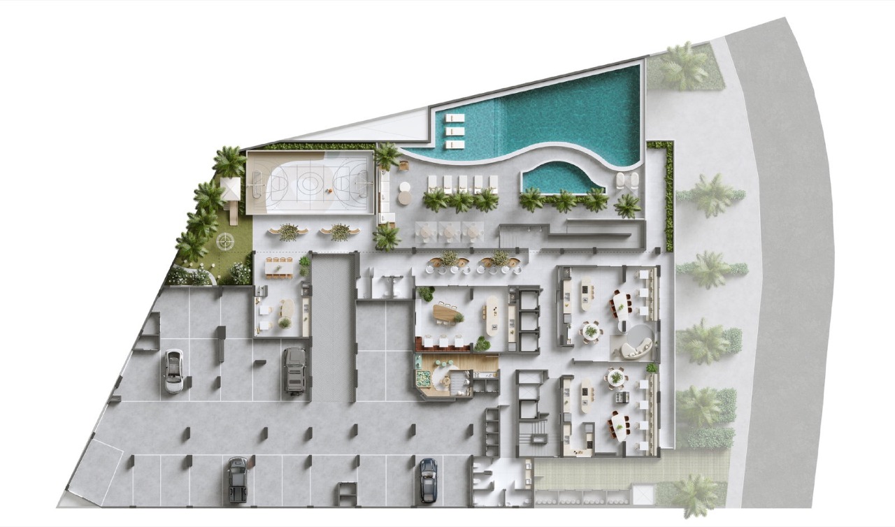 Planta do lazer inferior do Brava Living, com 1.028 m²