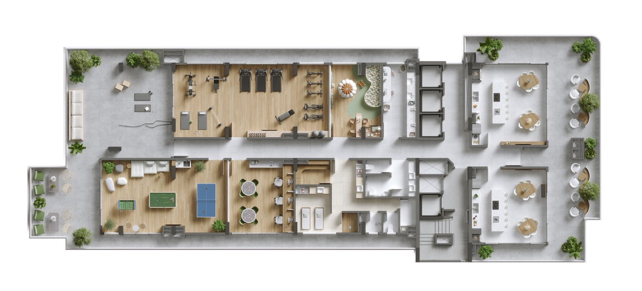 Planta do rooftop, com 694,62 m² e 13 ambientes
