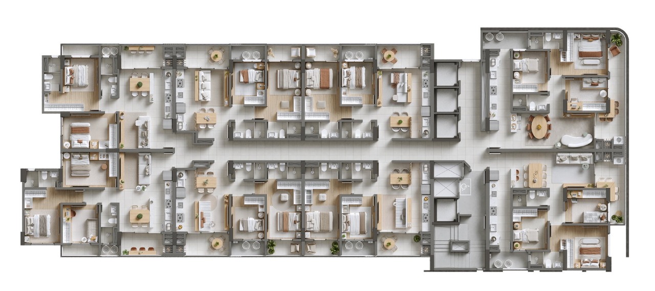 Planta do pavimento tipo, com oito apartamentos por andar