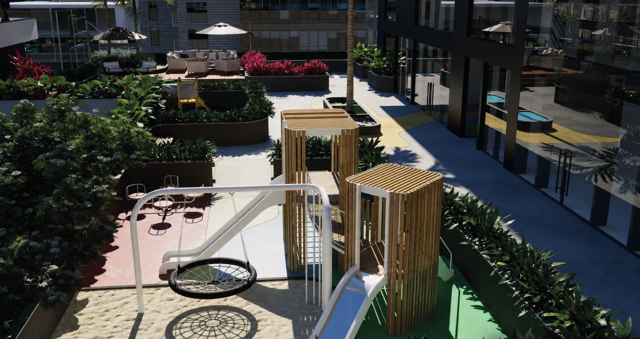 Playground do Palazzo Giardino cercado de verde (imagem ilustrativa)