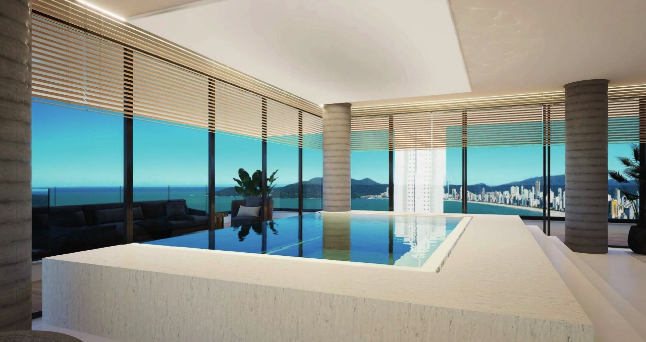Living com piscina de uma Mansão Suspensa, com vista para o mar (imagem ilustrativa)