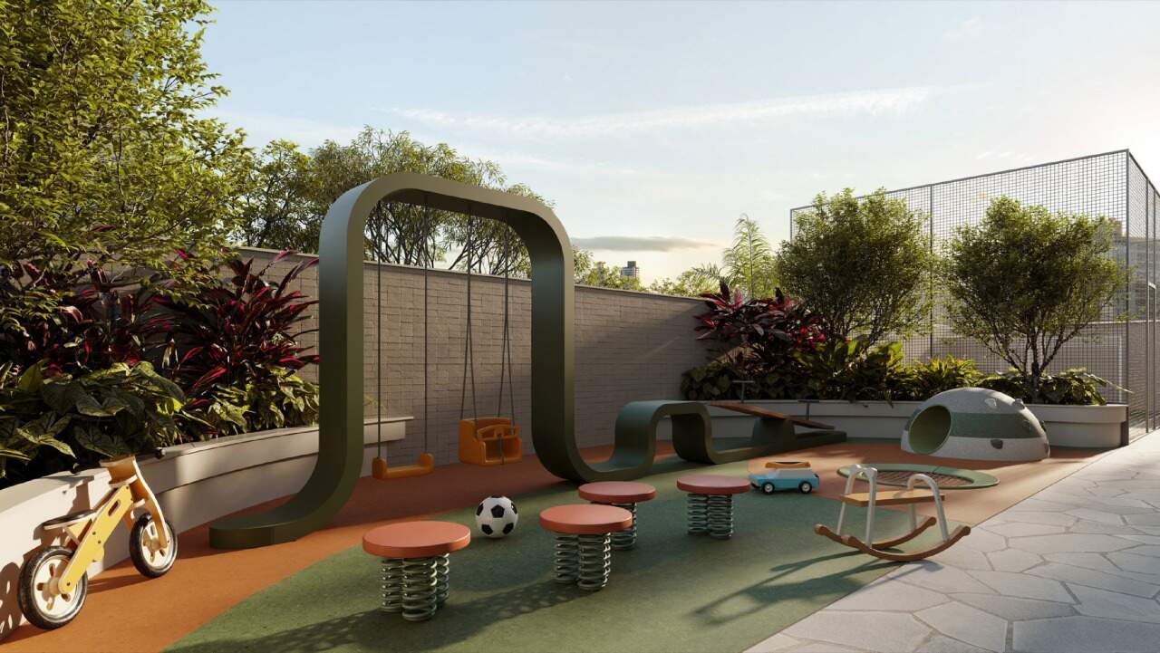 Playground ao ar livre com balanço e brinquedos de mola (imagem ilustrativa)