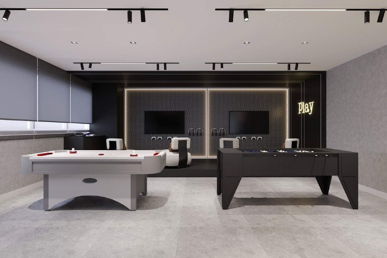 Game place com air hockey e pebolim (imagem ilustrativa)