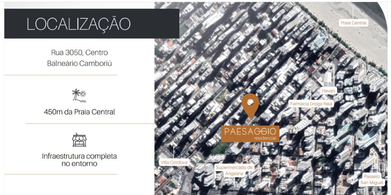 Mapa de localização: Rua 3050, no Centro, a 450 m da Praia Central