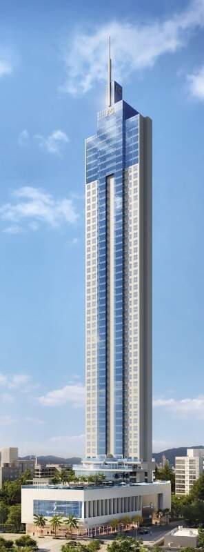 Torre do Sapphire Tower com fachada em pele de vidro e pináculo (imagem ilustrativa)