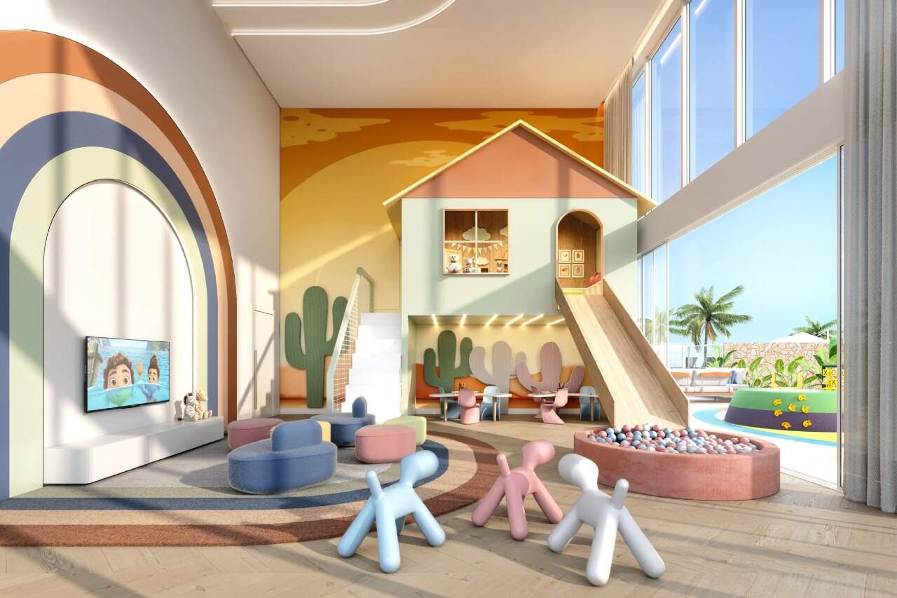 Brinquedoteca do Sapphire Tower, com casinha e escorregador (imagem ilustrativa)