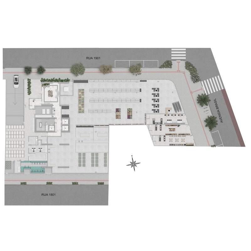 Planta do térreo, no terreno entre a Avenida Brasil e as ruas 1801 e 1901