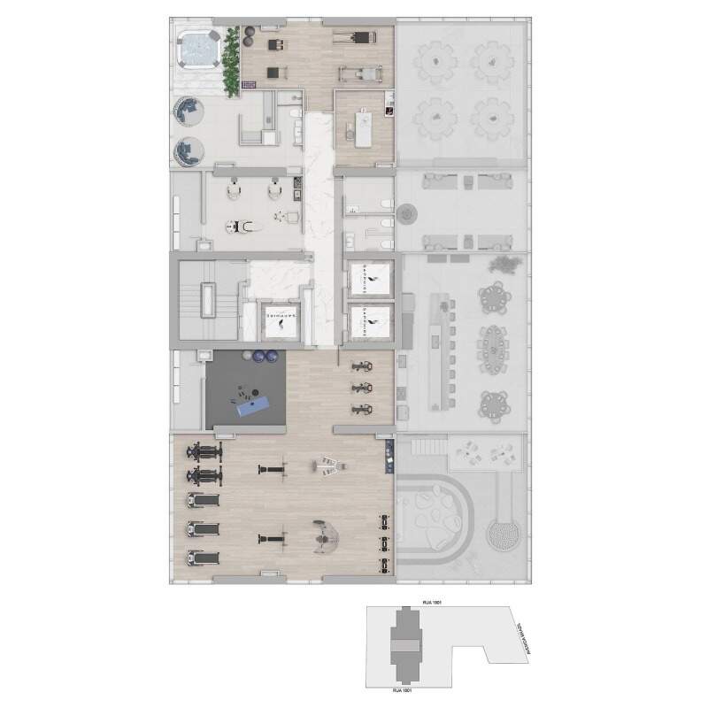 Planta do lazer de bem-estar: academia, spa, pilates, beauty e massagem