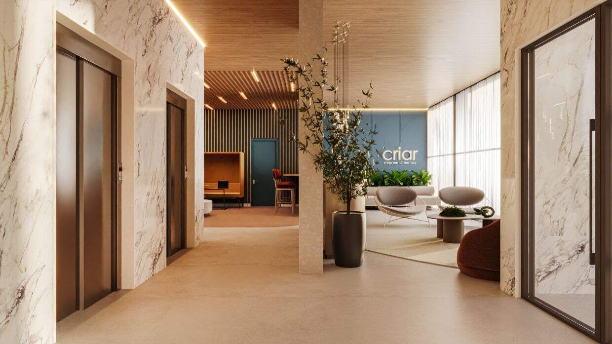 Hall dos elevadores com passagem para o coworking (imagem ilustrativa)