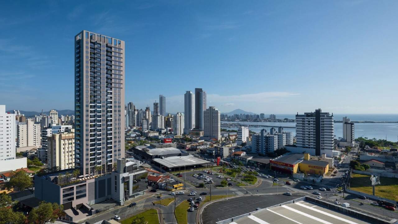 Art Tower na Rua Uruguai, com o mar ao fundo (fotomontagem ilustrativa)