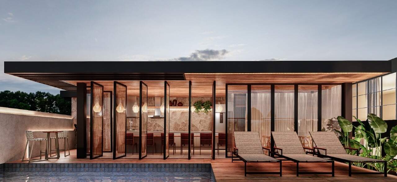 Garden grill com piscina privativa e espreguiçadeiras (imagem ilustrativa)