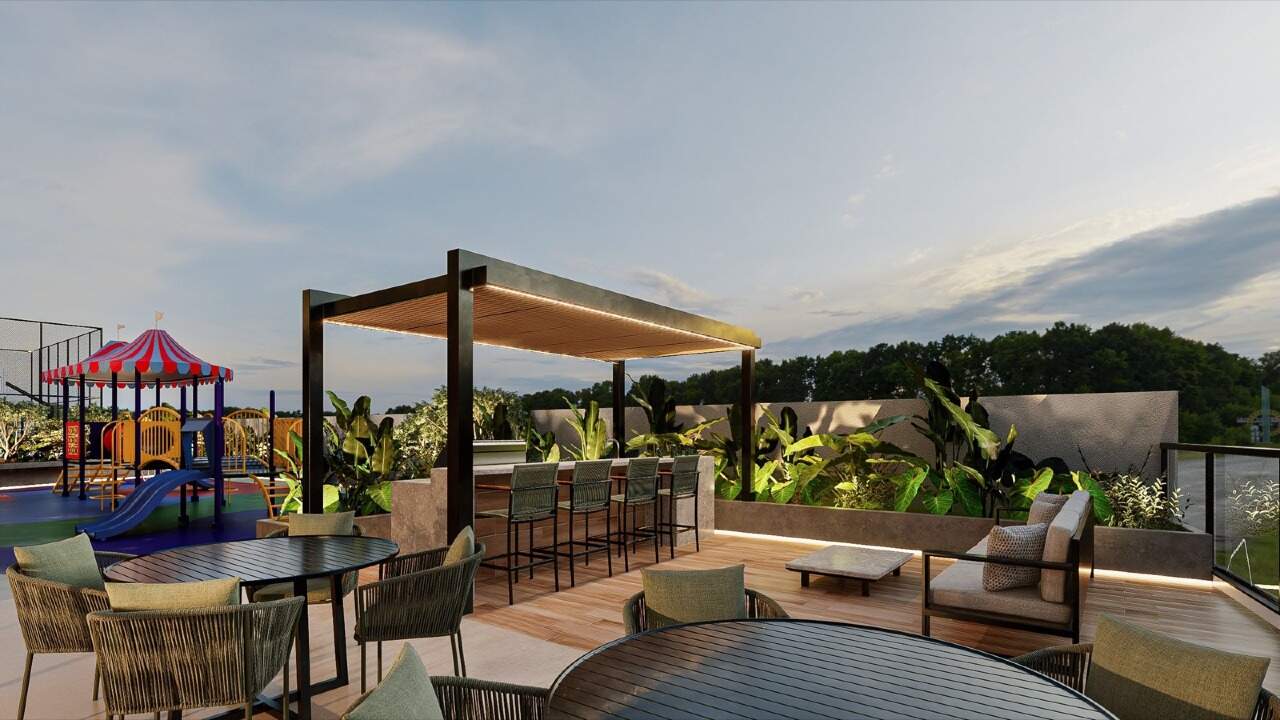 Garden gourmet com pergolado, ao lado do playground (imagem ilustrativa)
