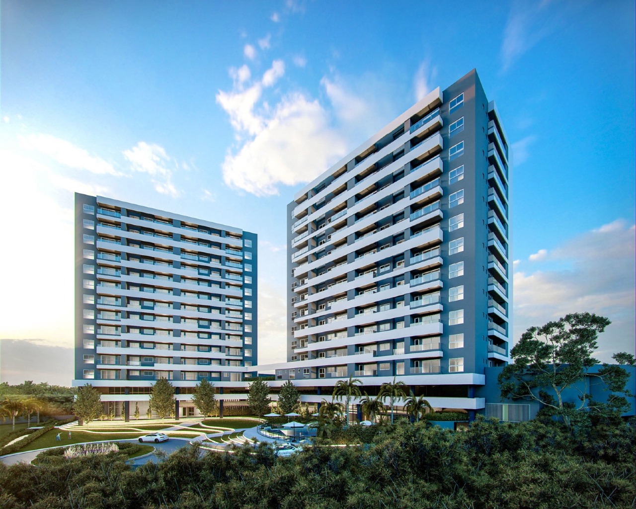 Fachada com o jardim do boulevard em primeiro plano (imagem ilustrativa)