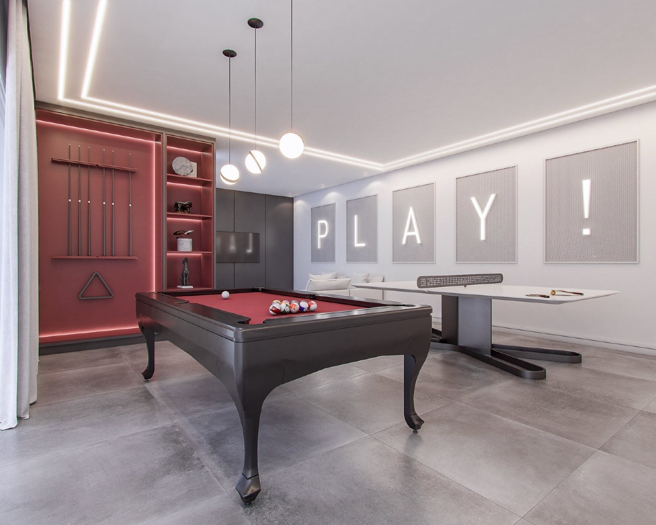 Sala de jogos com mesa de sinuca (imagem ilustrativa)