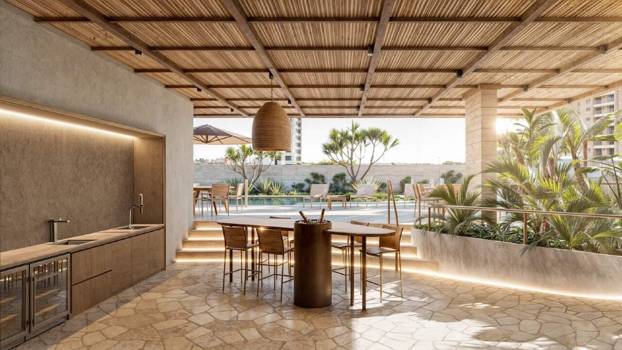 Bar da piscina com pergolado (imagem ilustrativa)