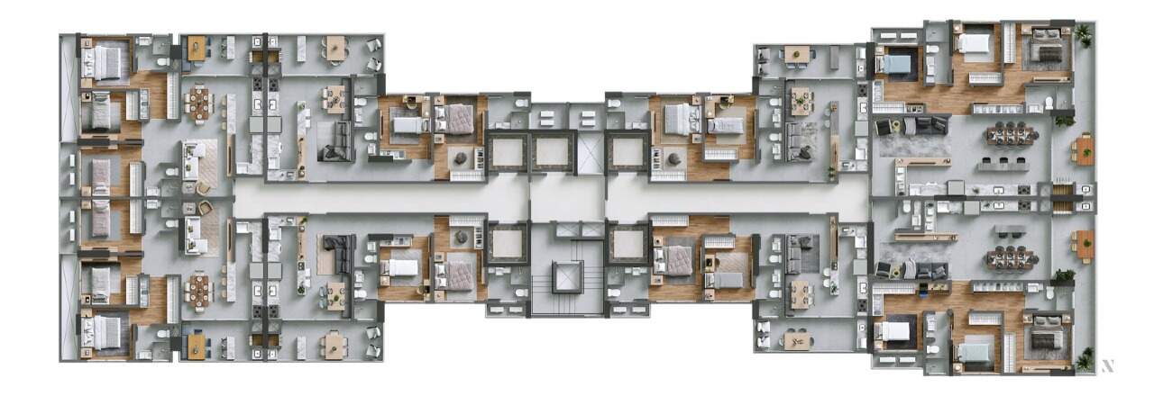 Apartamento à venda no Praia Brava: Pavimento tipo do Sirena: blocos A e B, oito apartamentos por andar (ilustrativa)