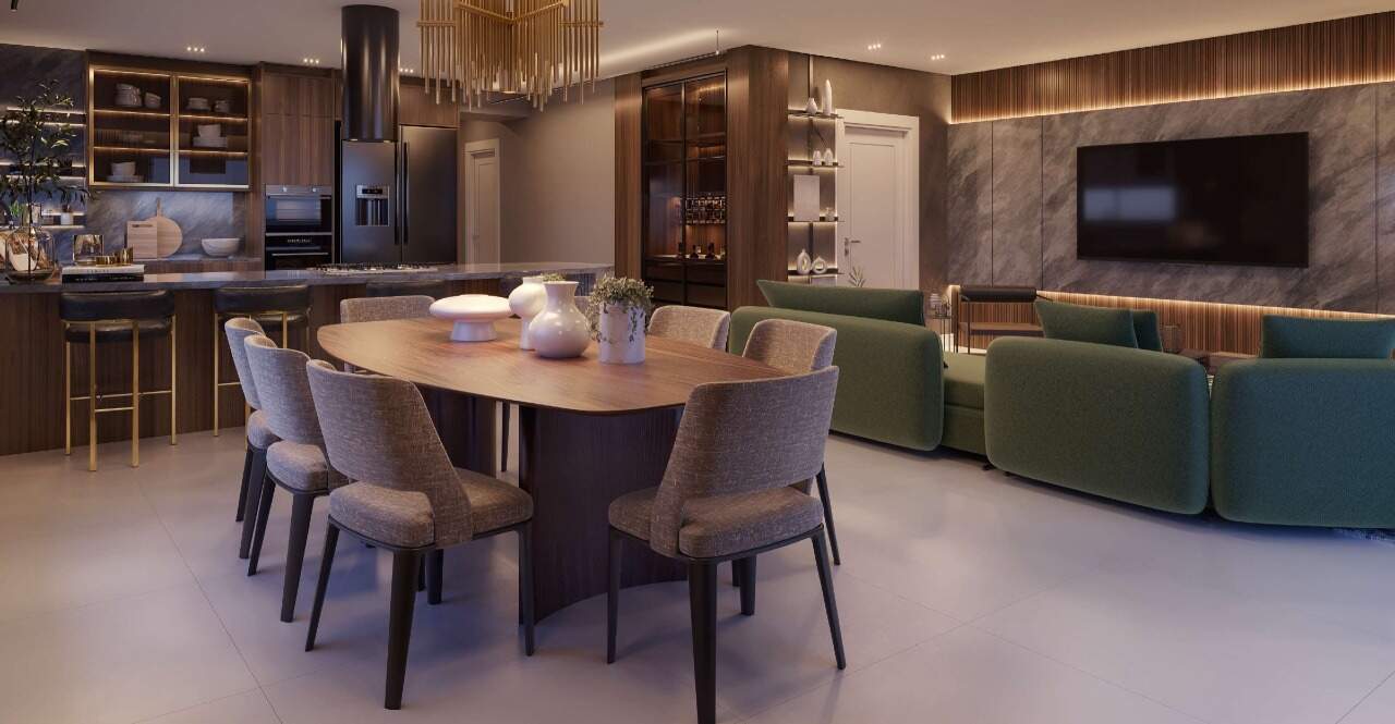Apartamento à venda no Centro: Jantar e living integrados do apartamento tipo do Hyde (imagem ilustrativa)