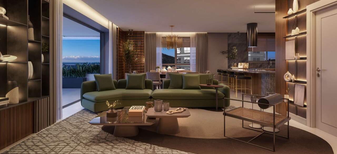 Apartamento à venda no Centro: Living do apartamento tipo de 232 m² do Hyde, com o mar pela janela (imagem ilustrativa)