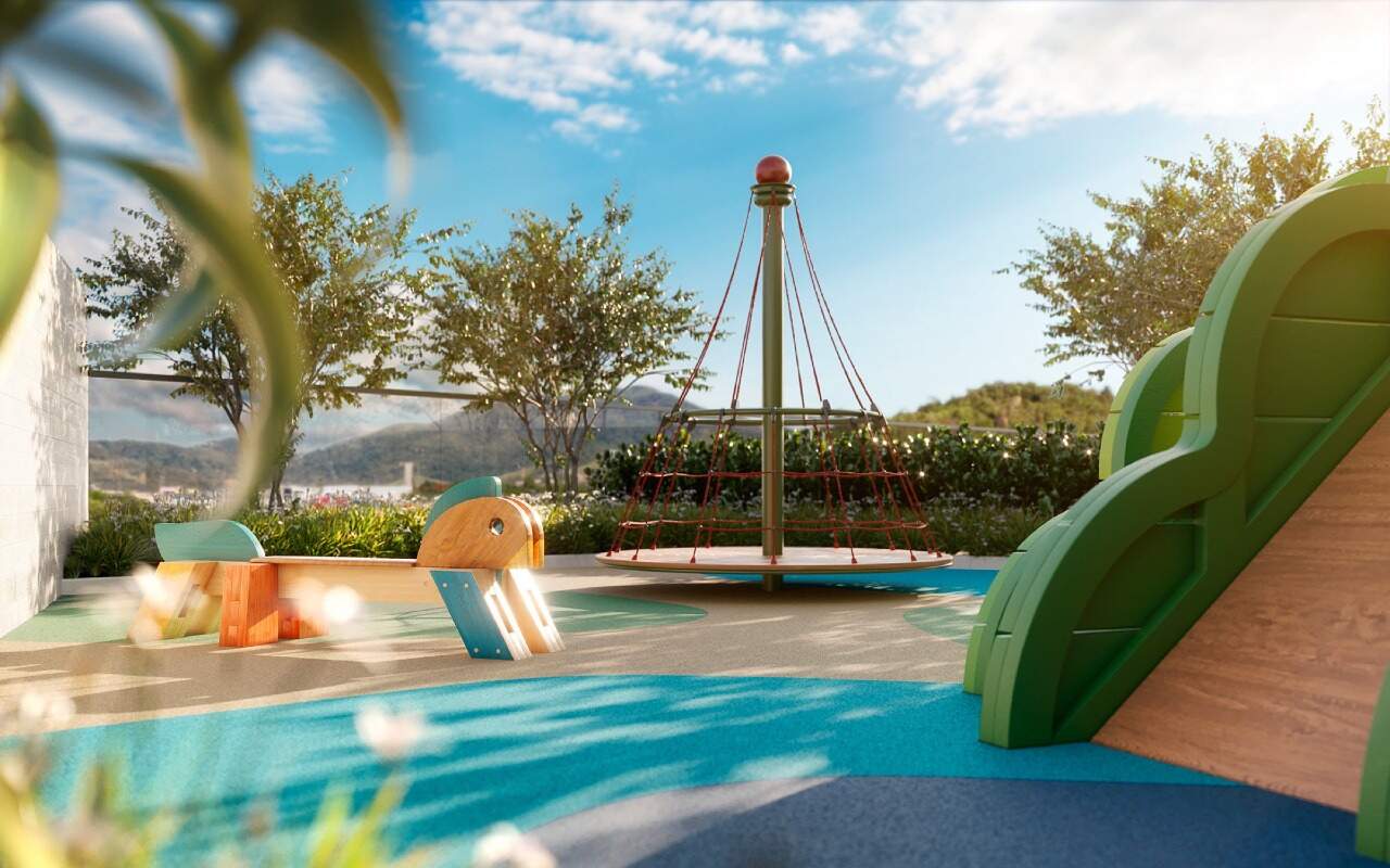 Apartamento à venda no Centro: Play ao ar livre com brinquedos de madeira e piso colorido (imagem ilustrativa)