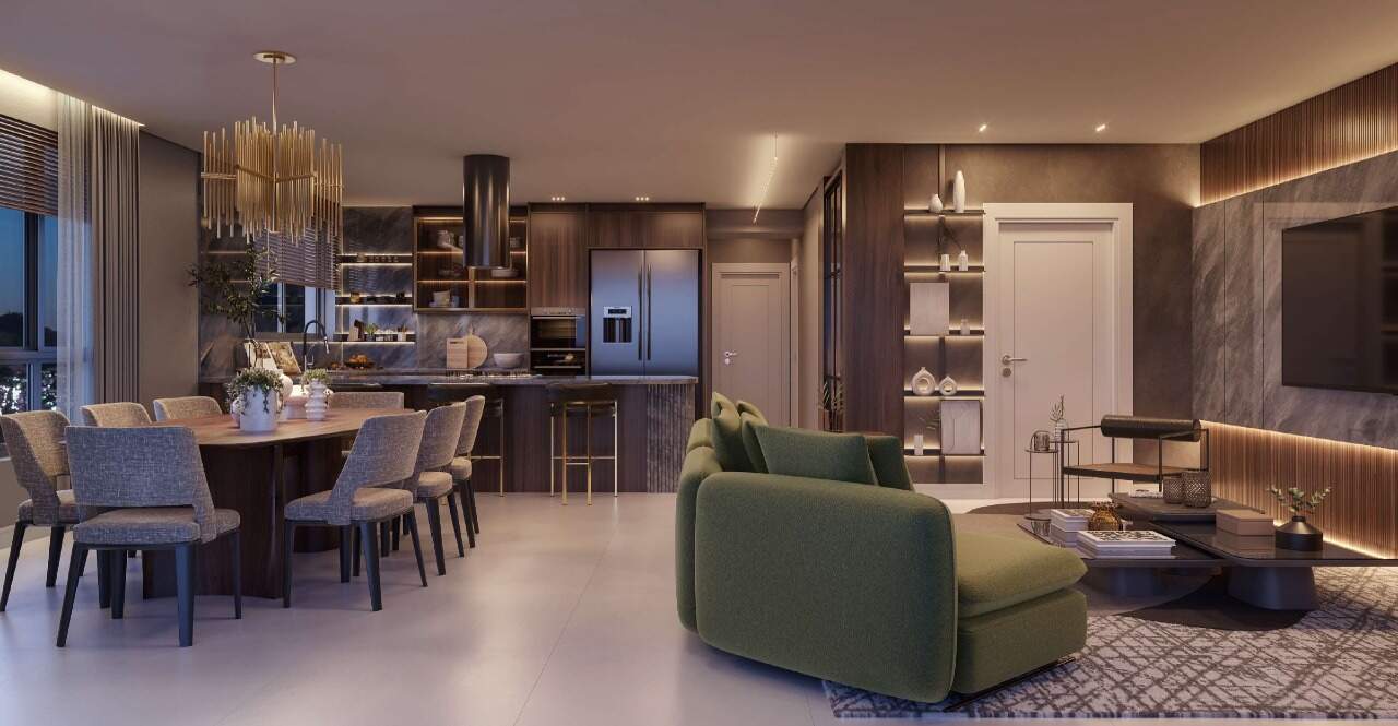 Apartamento à venda no Centro: Living, jantar e cozinha integrada do apartamento tipo (imagem ilustrativa)
