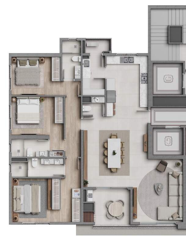 Apartamento à venda no Centro: Planta do apartamento tipo final 2 do Gales Village: 152,82 m² com 3 suítes