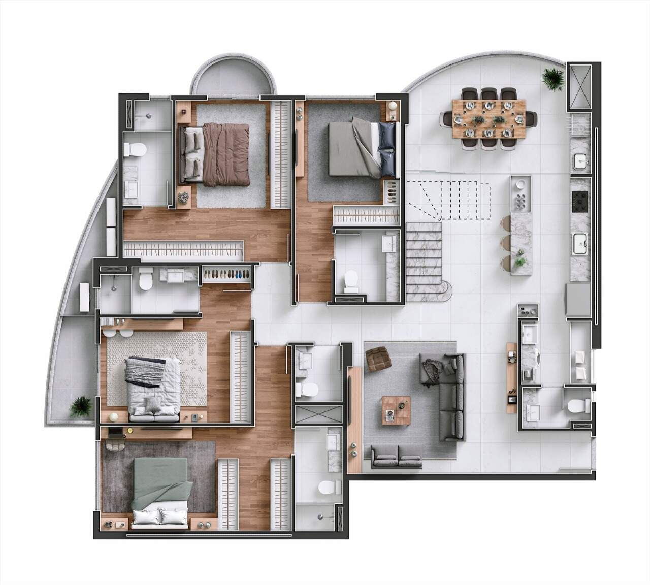 Cobertura à venda no Praia Brava: Planta de referência do piso inferior da cobertura duplex final 04 (imagem ilustrativa)