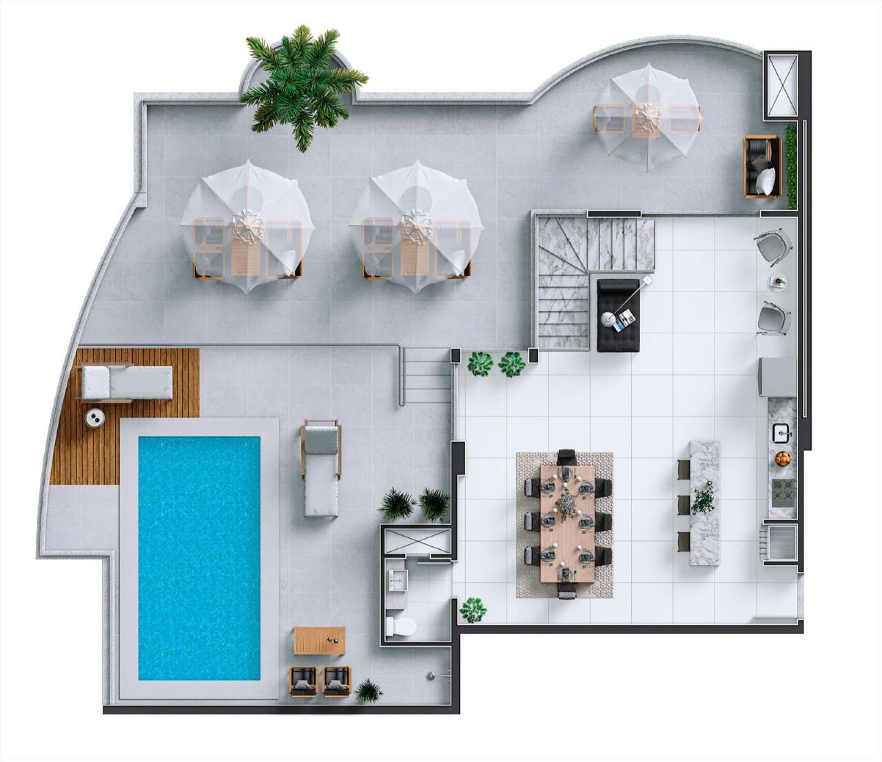 Cobertura à venda no Praia Brava: Planta de referência do terraço da cobertura duplex final 04 (imagem ilustrativa)