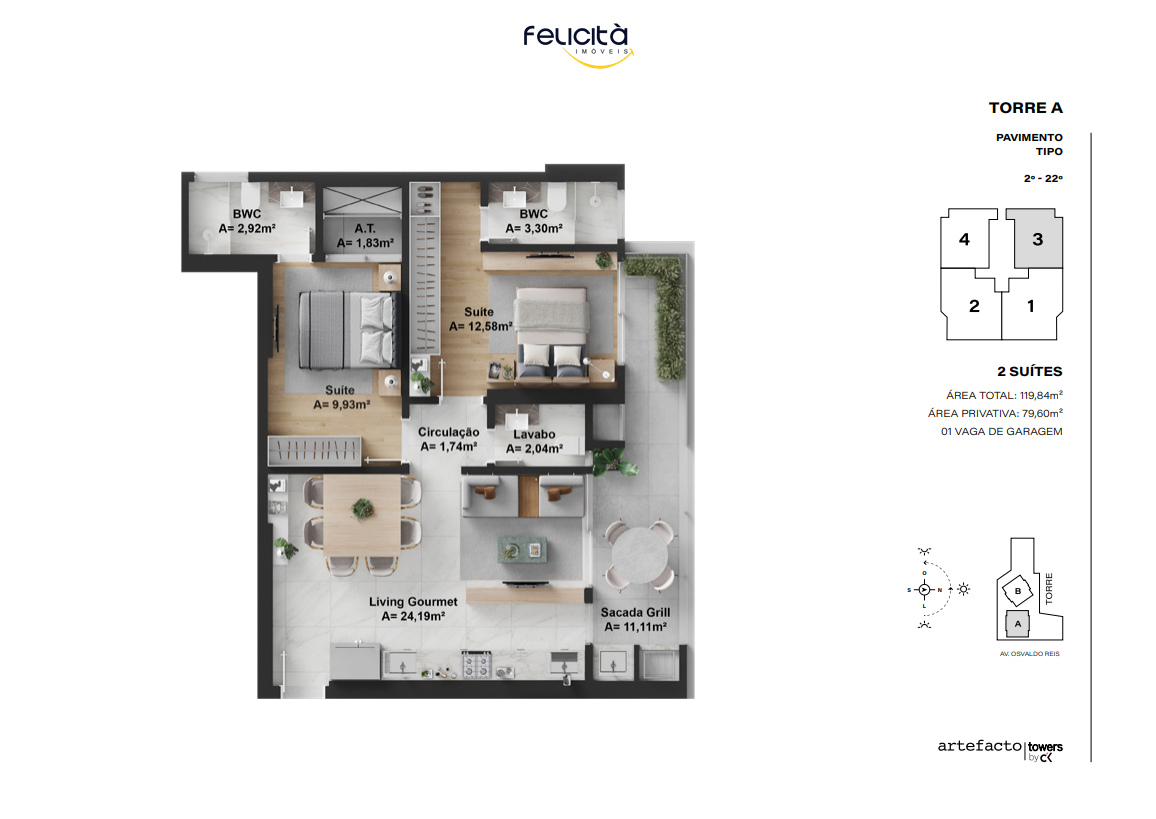 Apartamento de 2 quartos, 111m² no bairro Praia Brava, em Itajaí | Eu Corretor