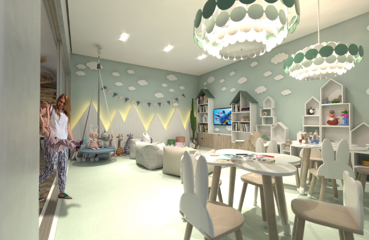 Apartamento à venda no Praia Brava: Espaço kids com casinhas e mesa infantil (imagem ilustrativa)