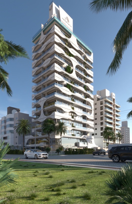 Apartamento à venda no Praia Brava: Torre do Brava Lux vista da rua, com a fachada em curvas (imagem ilustrativa)