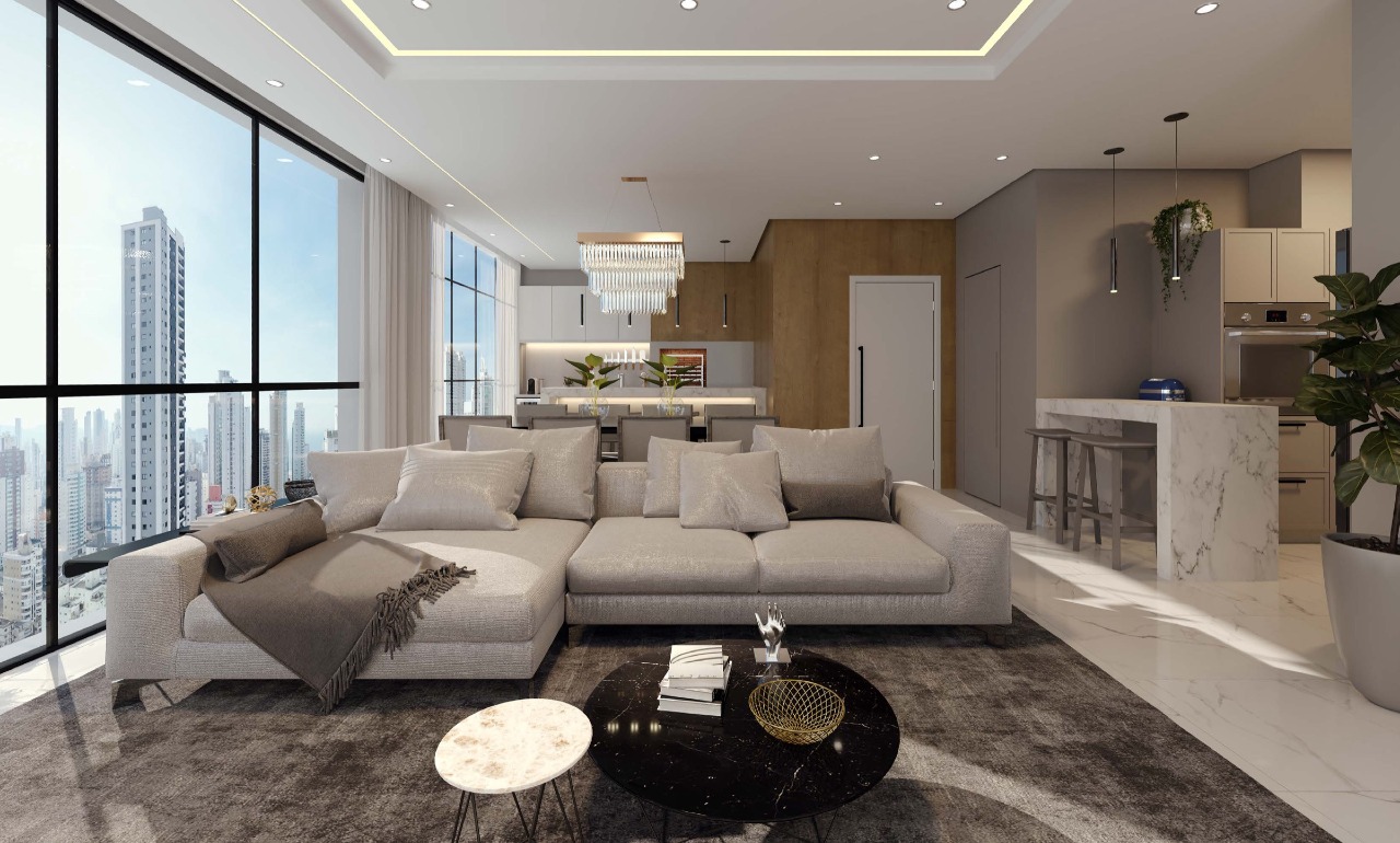 Apartamento à venda no Centro: Living integrado à cozinha, no apartamento de 4 suítes do Azure (imagem ilustrativa)