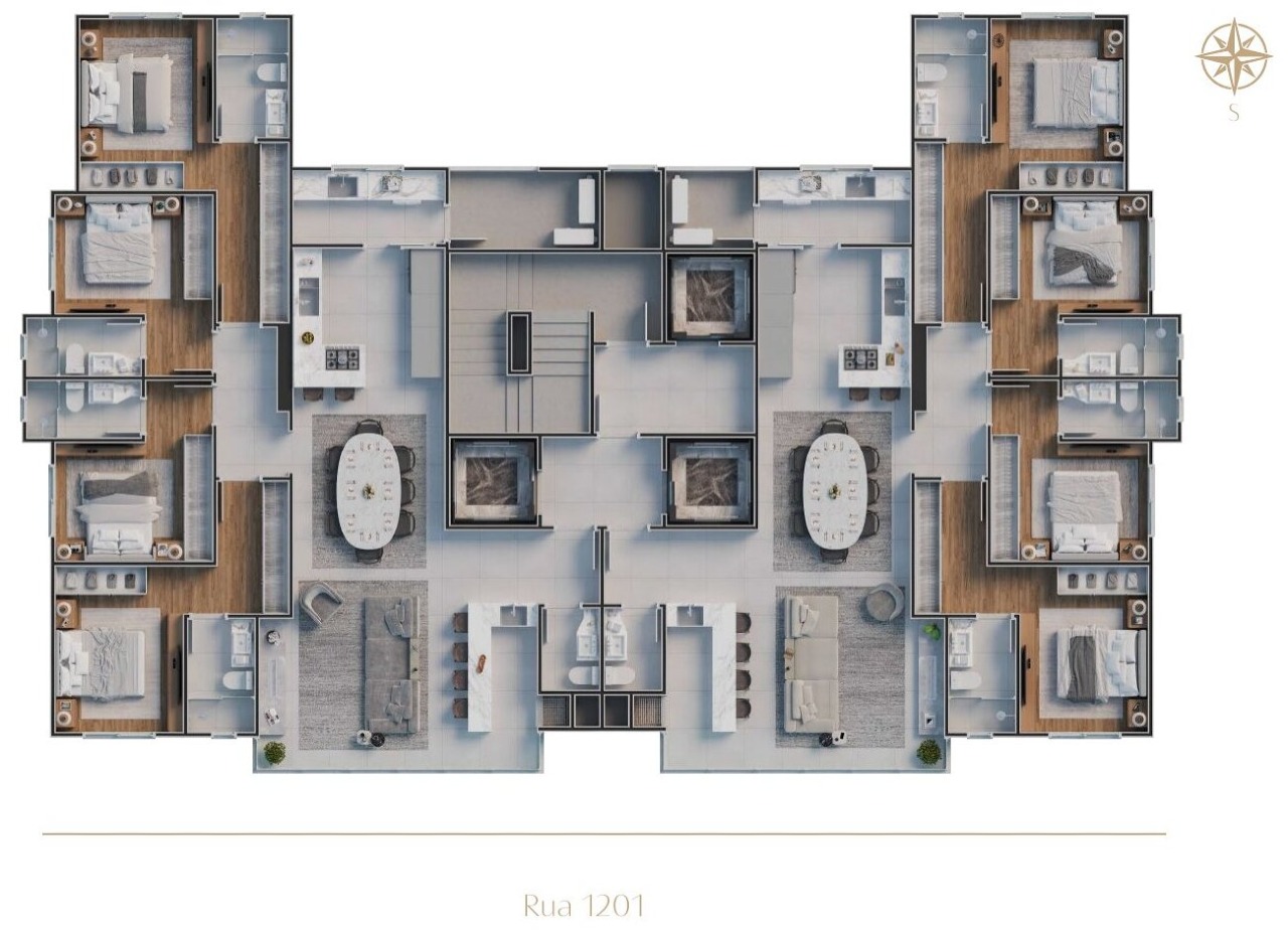 Apartamento à venda no Centro: Planta Classic do Admirá: 138,07 m² e 4 suítes; os dois apartamentos do andar são espelhados