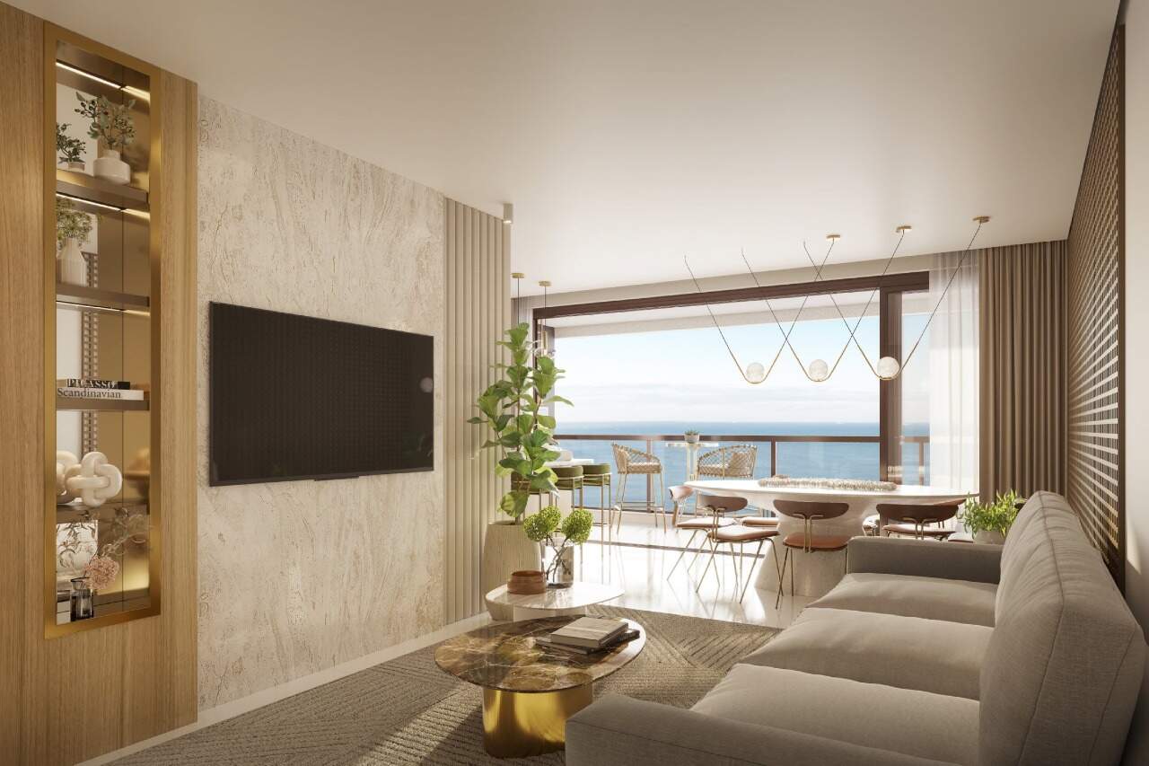 Apartamento à venda no Centro: Living integrado do Tipo A do Marena (imagem ilustrativa; a vista varia conforme o andar)