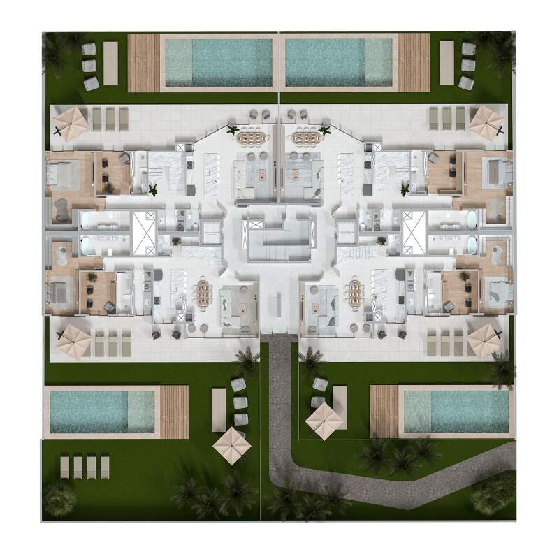 Apartamento à venda no Praia Brava: Planta humanizada do térreo: duplex garden com jardim e piscina privativos