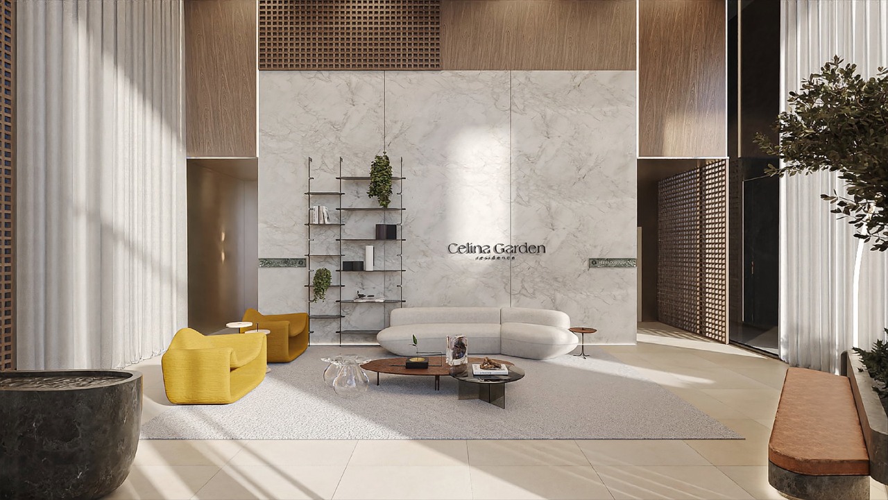 Apartamento à venda no Pioneiros: Hall de entrada decorado e mobiliado, com pé-direito alto (imagem ilustrativa)