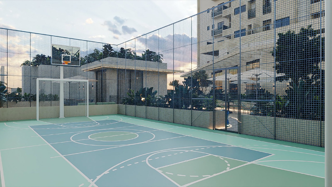 Apartamento à venda no Pioneiros: Quadra poliesportiva com tela de proteção (imagem ilustrativa)